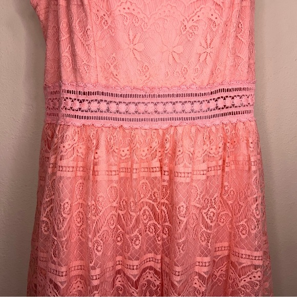 Juniors XL Forever 21 Peachy Pink Embroidered Lace Dress Lined Boho Sleeveless - Picture 14 of 15